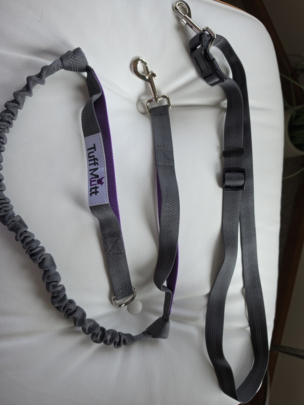 Tuff Mutt Hands-Free Bungee Dog Leash Gray Purple Running Hiking